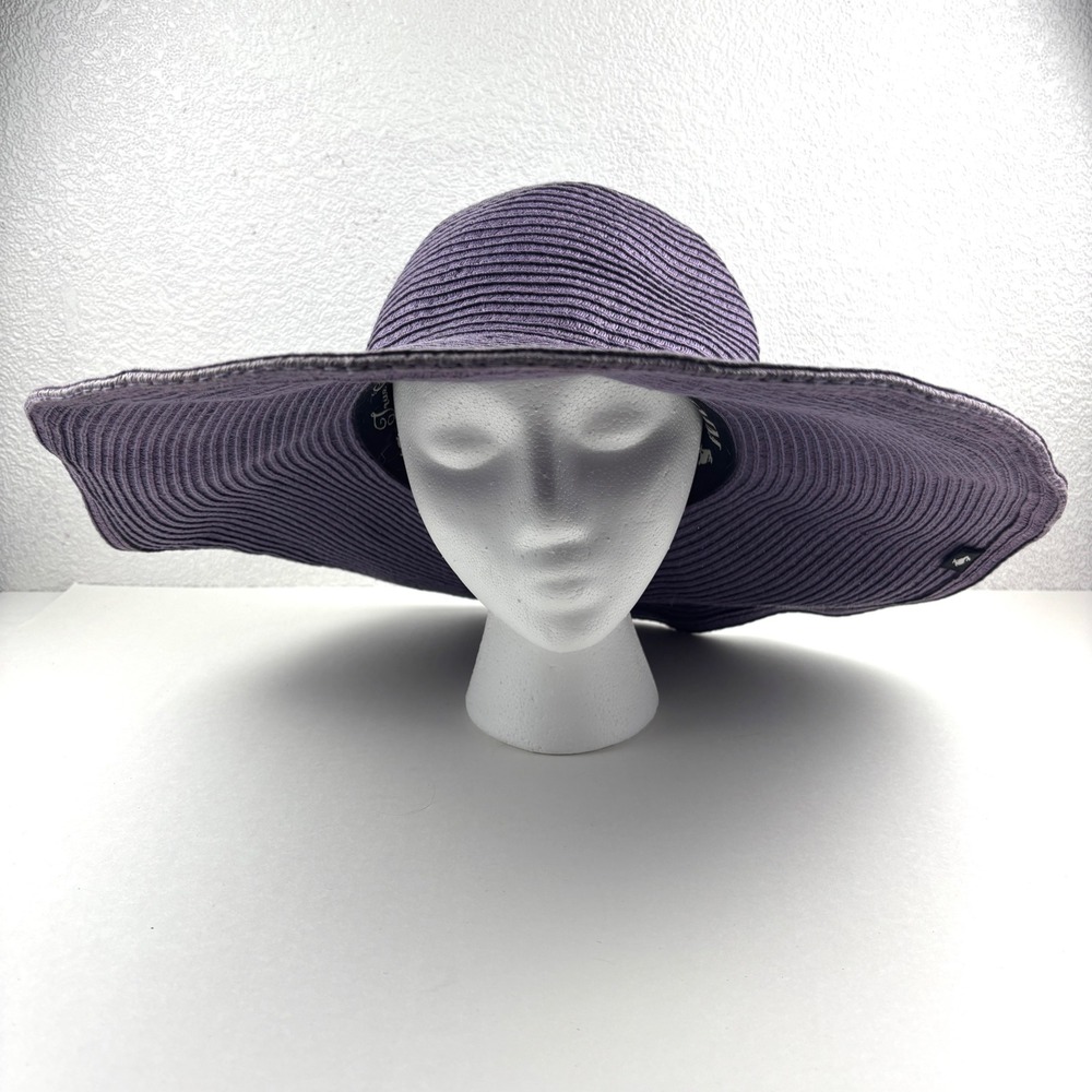 Peter Grimm Sun Hat Womens OS Purple Woven Paper Straw Wide Brim Floppy - Picture 2 of 6